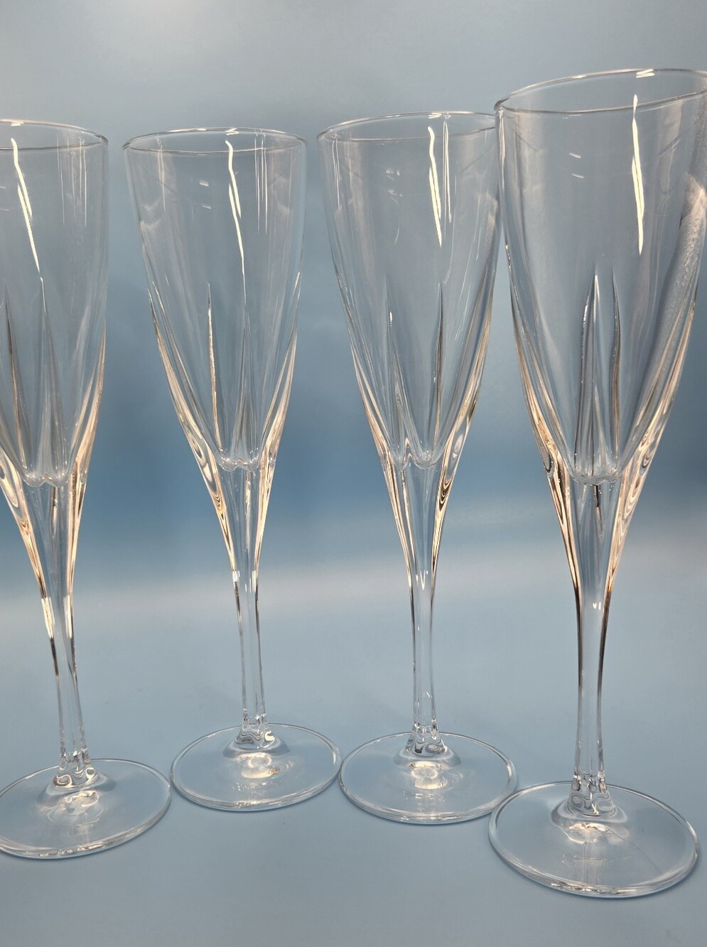 Vintage Dresden Crystal Champagne Flutes Vertical Cut Lines Faceted Stems 4